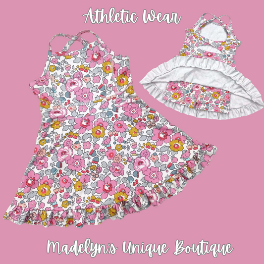 Floral athletic dress with shorts built in