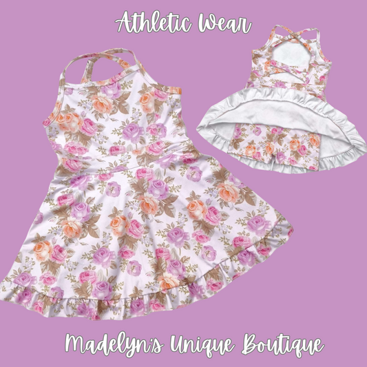 Floral athletic dress with shorts built in