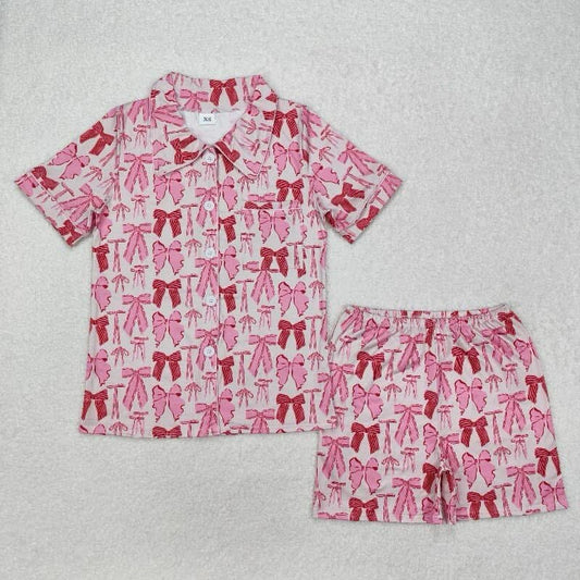 Pink and red adult bow pajamas matching