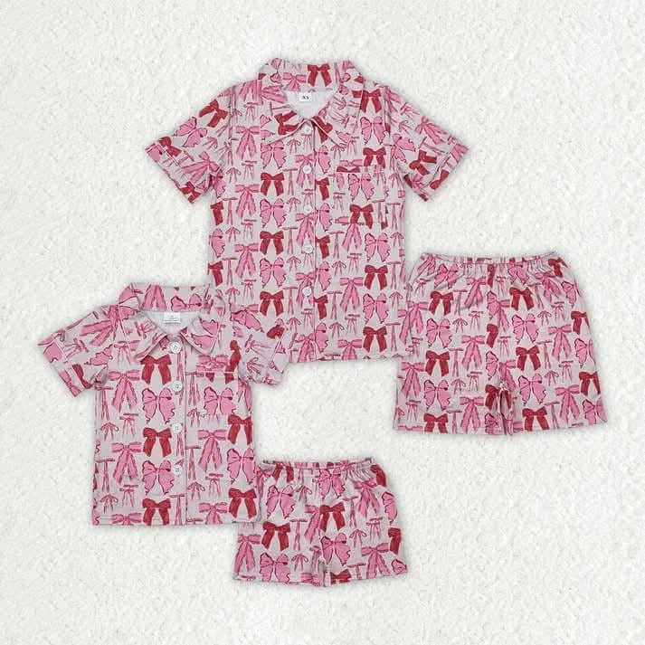 Pink and red adult bow pajamas matching