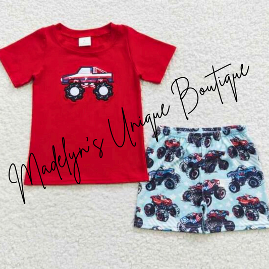 SS Embroidered Monster truck short set